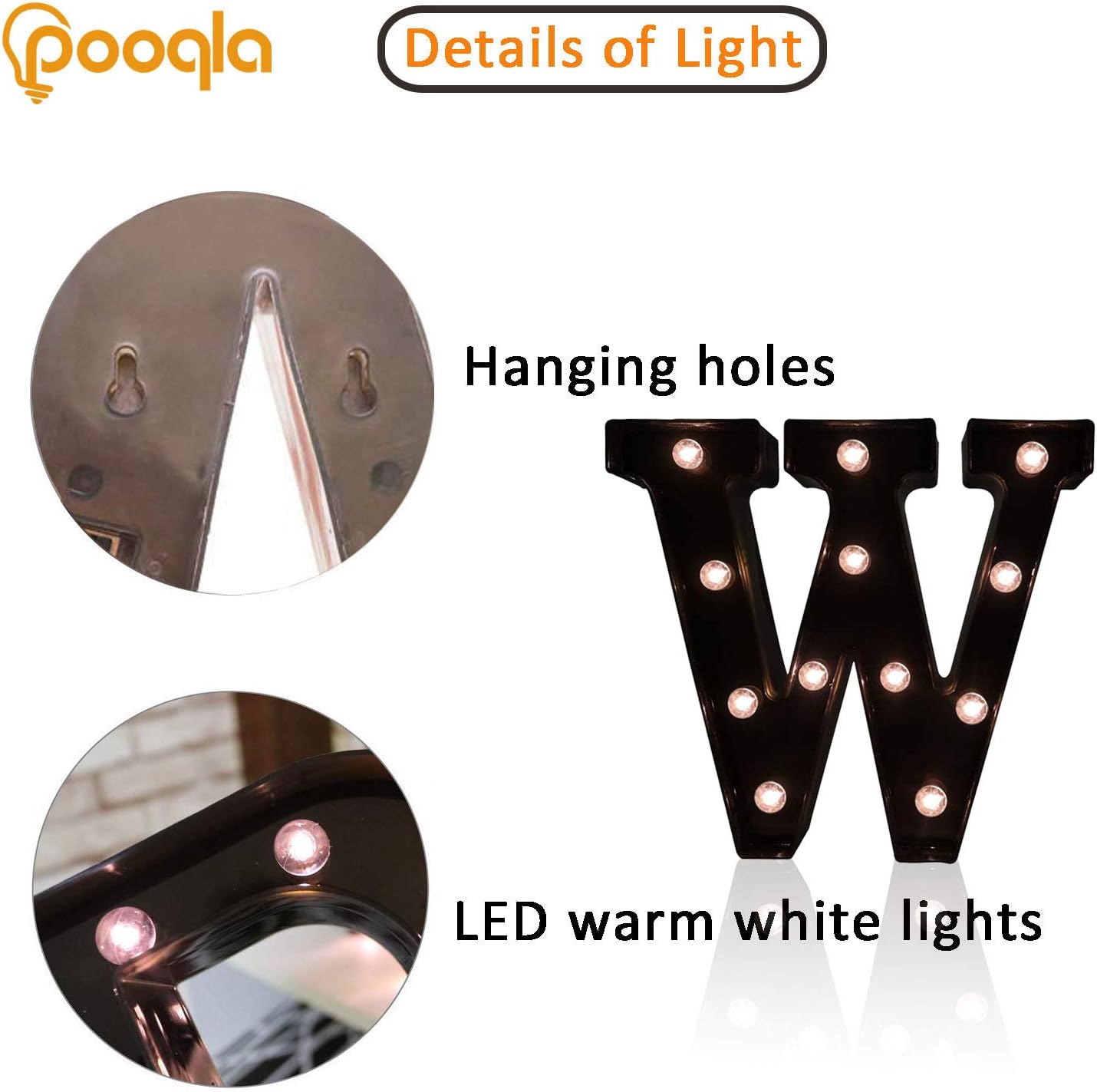 Decorative LED Illuminated Letter Marquee Sign - Alphabet Marquee Letters with Lights For Wedding Birthday Party Christmas Night Light Lamp Home Bar Decoration W, Black