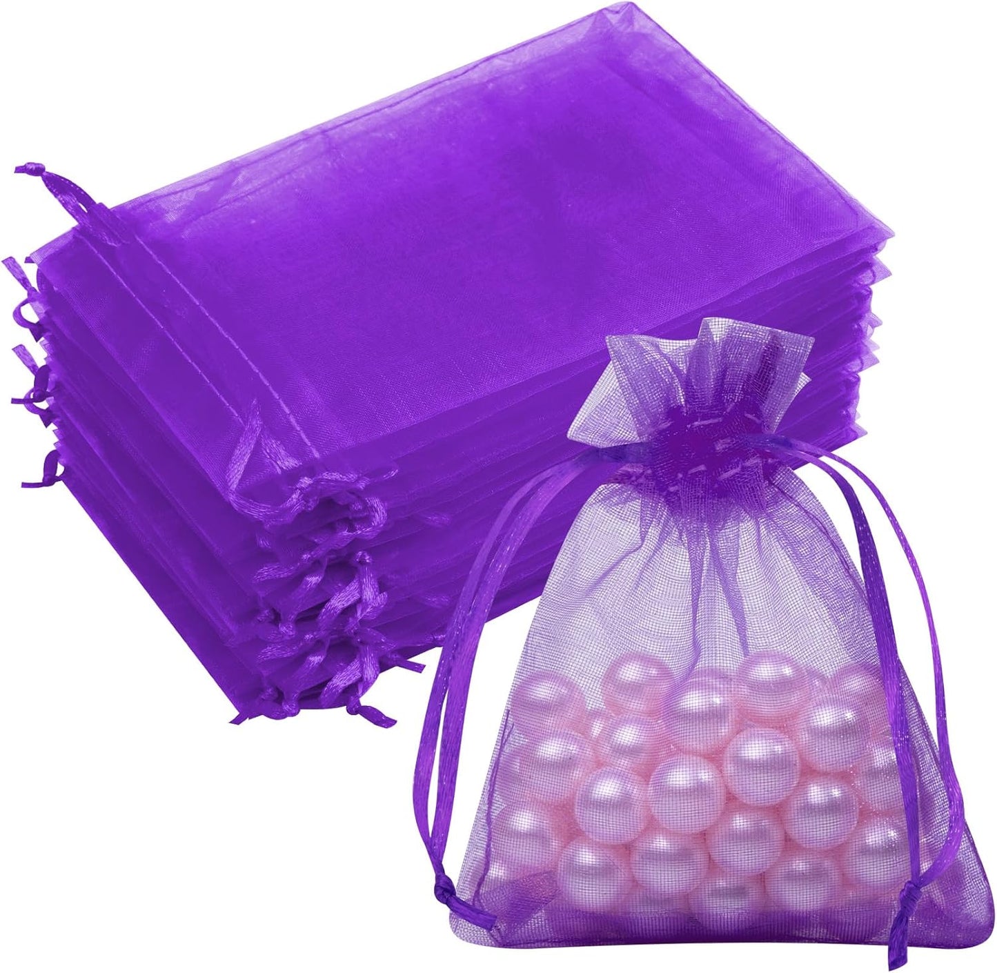 Organza Bags 50 Packs 3x4 Inch, Elegant Small Mesh Gift Pouches, Sachet Jewelry Bags Drawstring for Halloween Treat Party Favor (Purple)