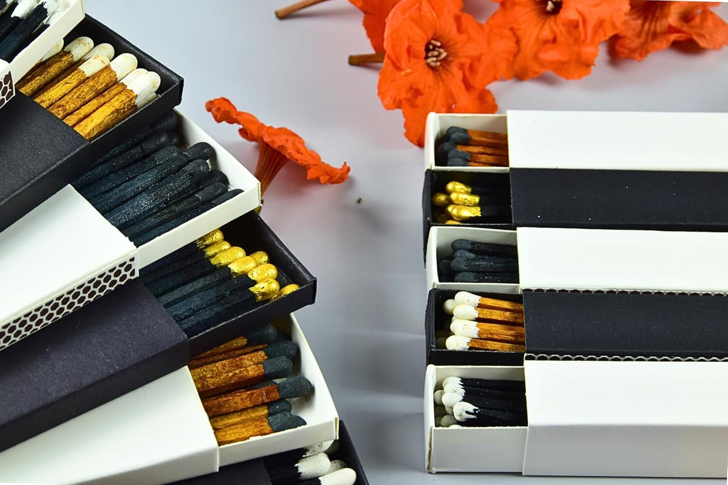 Chandler Studio 10 Boxes - Wooden Matchsticks in a Blank Matchbox with White/Black Matchboxes Colorful Tips (2" Matchboxes, 10 Boxes)