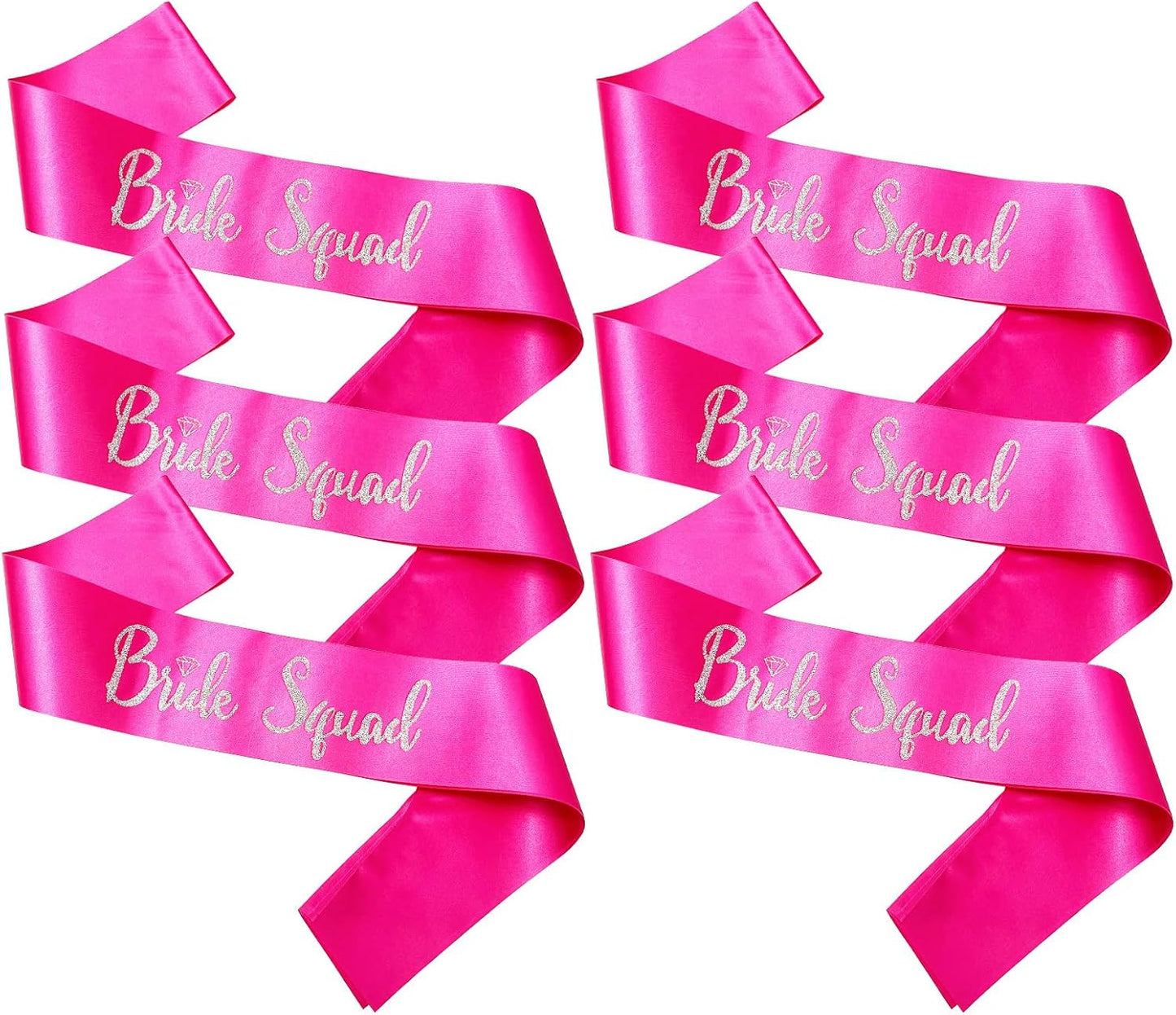 Bride Squad Sashes, 6 Pack Silver Glitter Bachelorette Party Sash for Bridal Shower Wedding Party Accessories Supplies Engagement Gifts Hot Pink