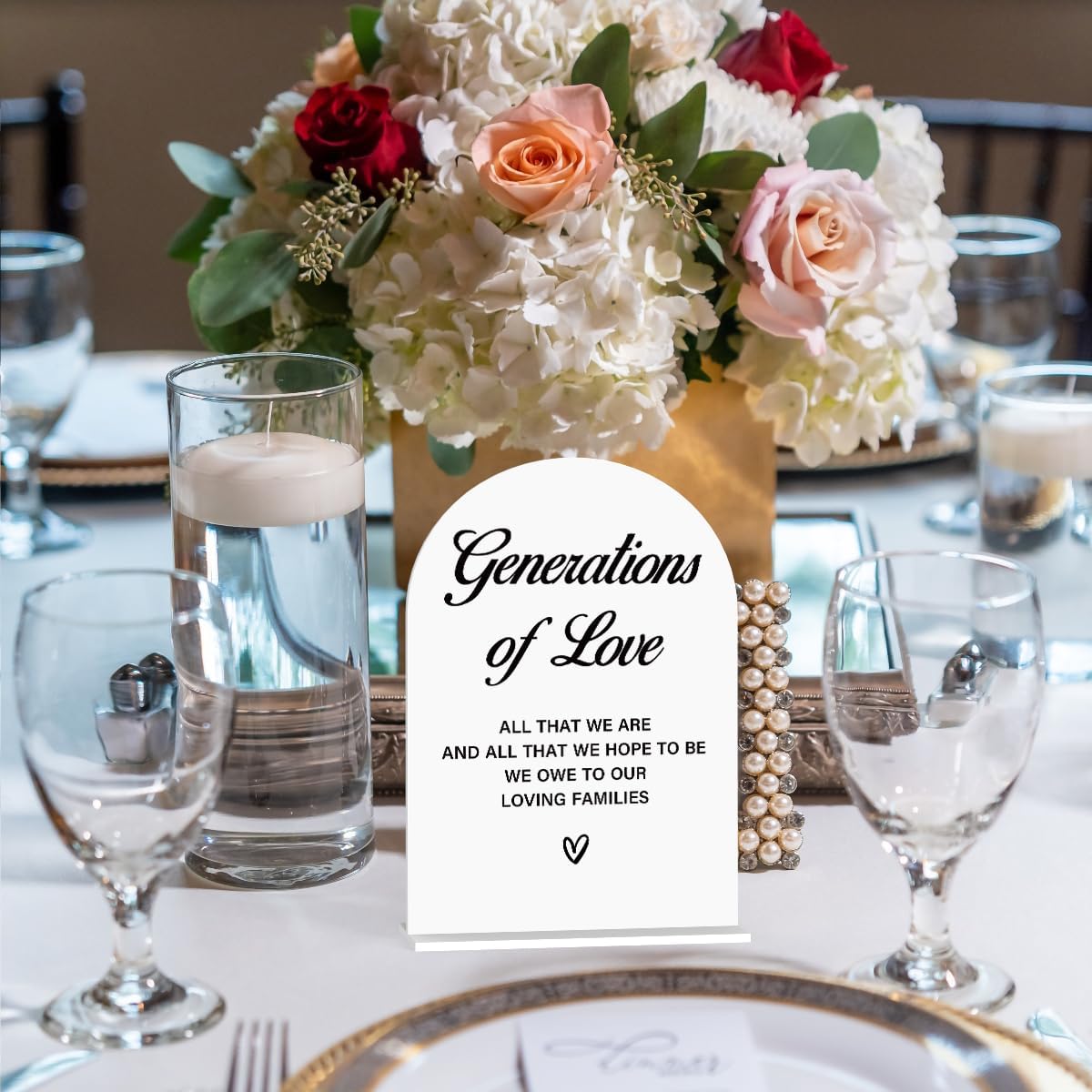 Acrylic Wedding Sign Generations of Love Sign for Wedding Wedding Signs for Ceremony Modern Calligraphy Arch Acrylic Table Top Sign for Wedding Reception and Event Party Table(white）