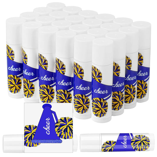 24 Pcs Cheer Lip Balm Cheer Teams Camp Gifts Pom Pom Leaders Party Favors Gear Lip Balm Mom Gift for Competitive Party Guest Supplies(Blue)