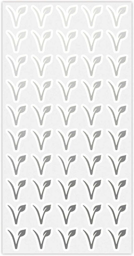 50 Wedding Meal Stickers - Food Identifier & Menu Choice Place Cards for Party Seating - Meal Option Indicator (Silver, Vegan)