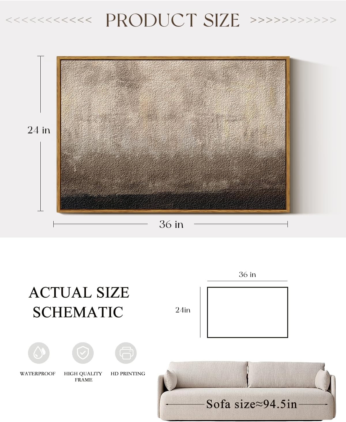 ARPEOTCY Large Framed Canvas Wall Art, 24x36 Inch, Modern Minimalist Abstract Art Prints, Contemporary Neutral Decor for Living Dining Room Hallway Bedroom Fireplace, Sandstone Textured Decor