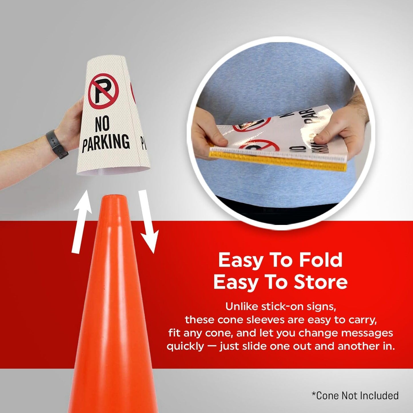 SmartSign No Parking Cone Message Sleeve, Bright Reflective [Cone Not Included]