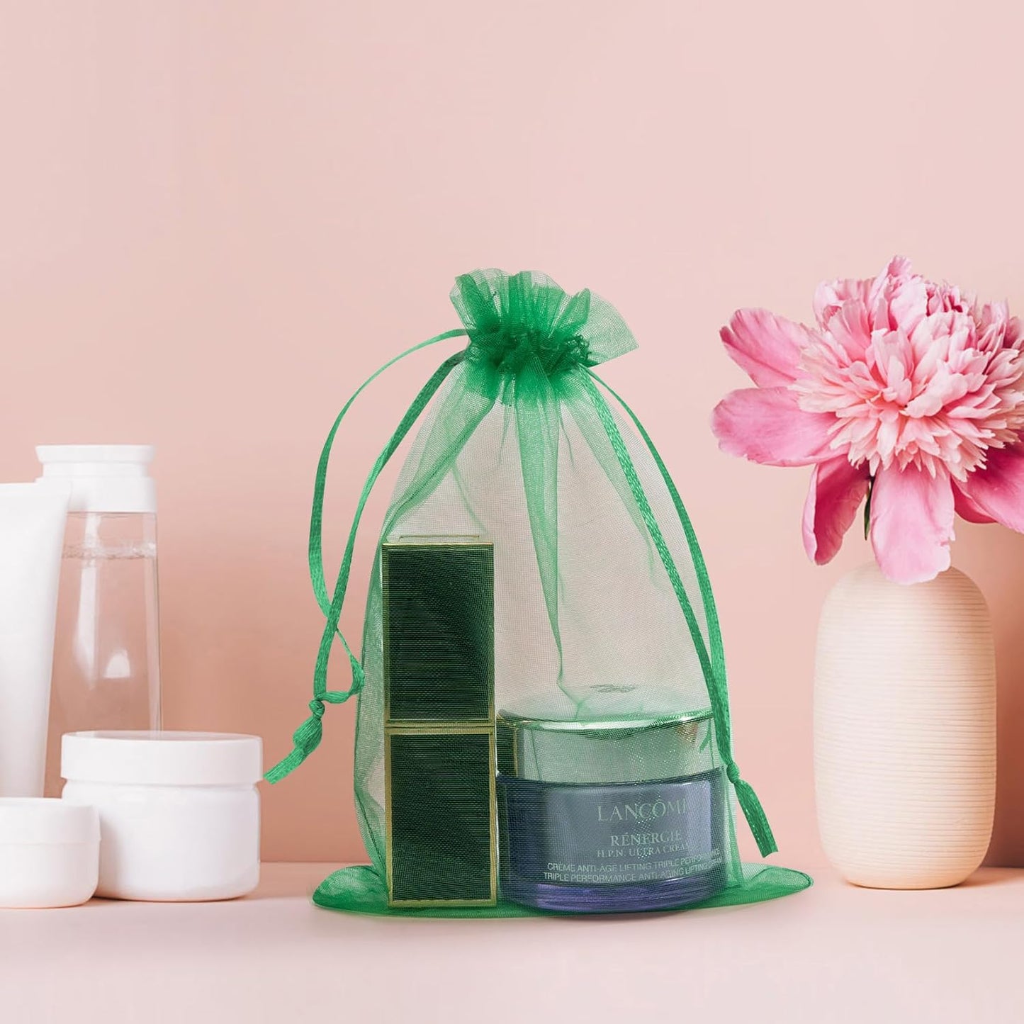 50 Pcs 5x7 Inch Organza Bags, Mesh Bags Drawstring Small Pouch Bag for Christmas Gift Party Favor (Christmas Green)