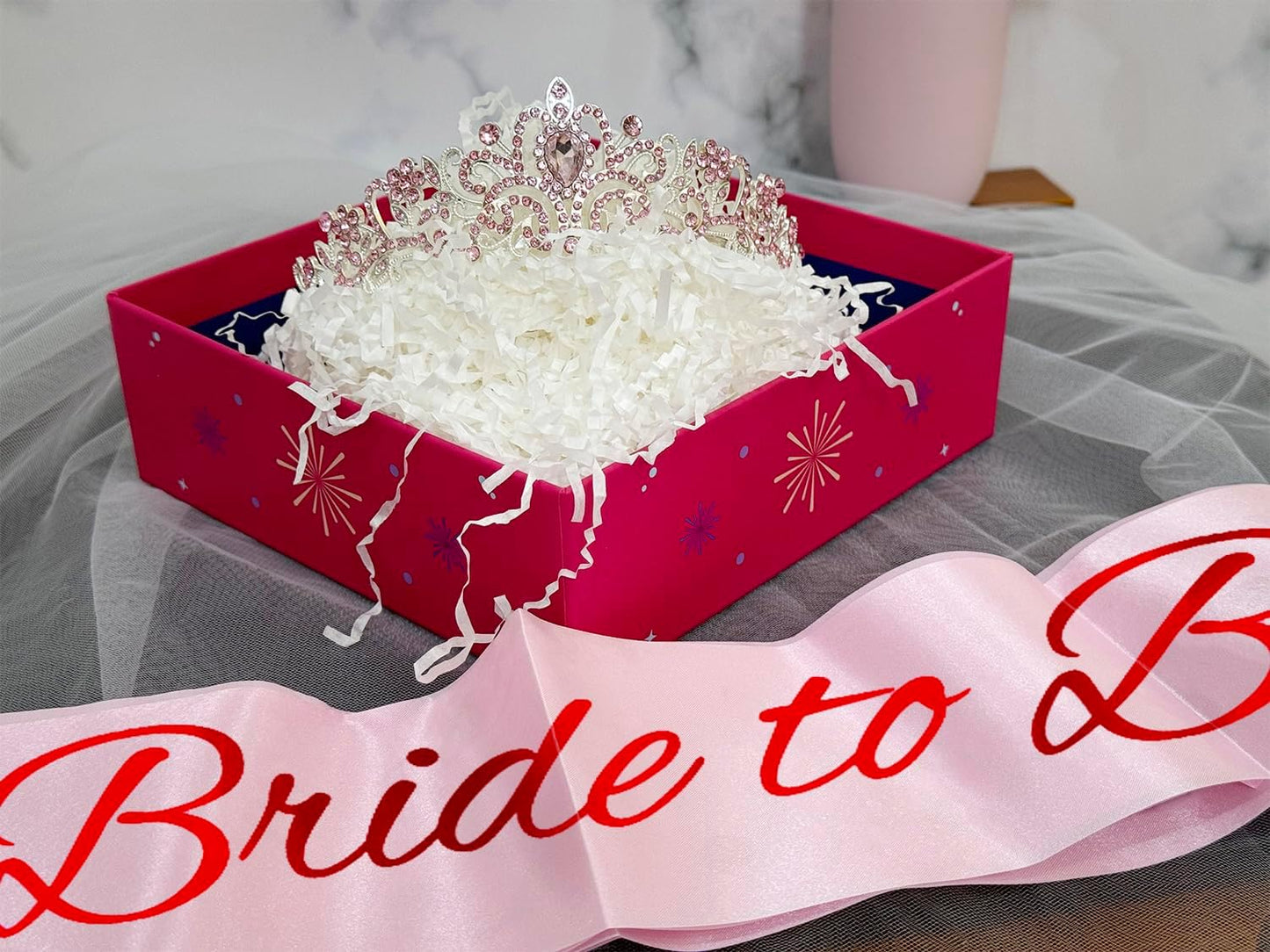 JETKONG 3 Pcs Bachelorette Party Decorations Bridal Shower Crown, Bride to Be Sash&Veil for Women Bachelorette Party Gifts, Bachelorette Party Supplies, Gifts, Favors (Pink)