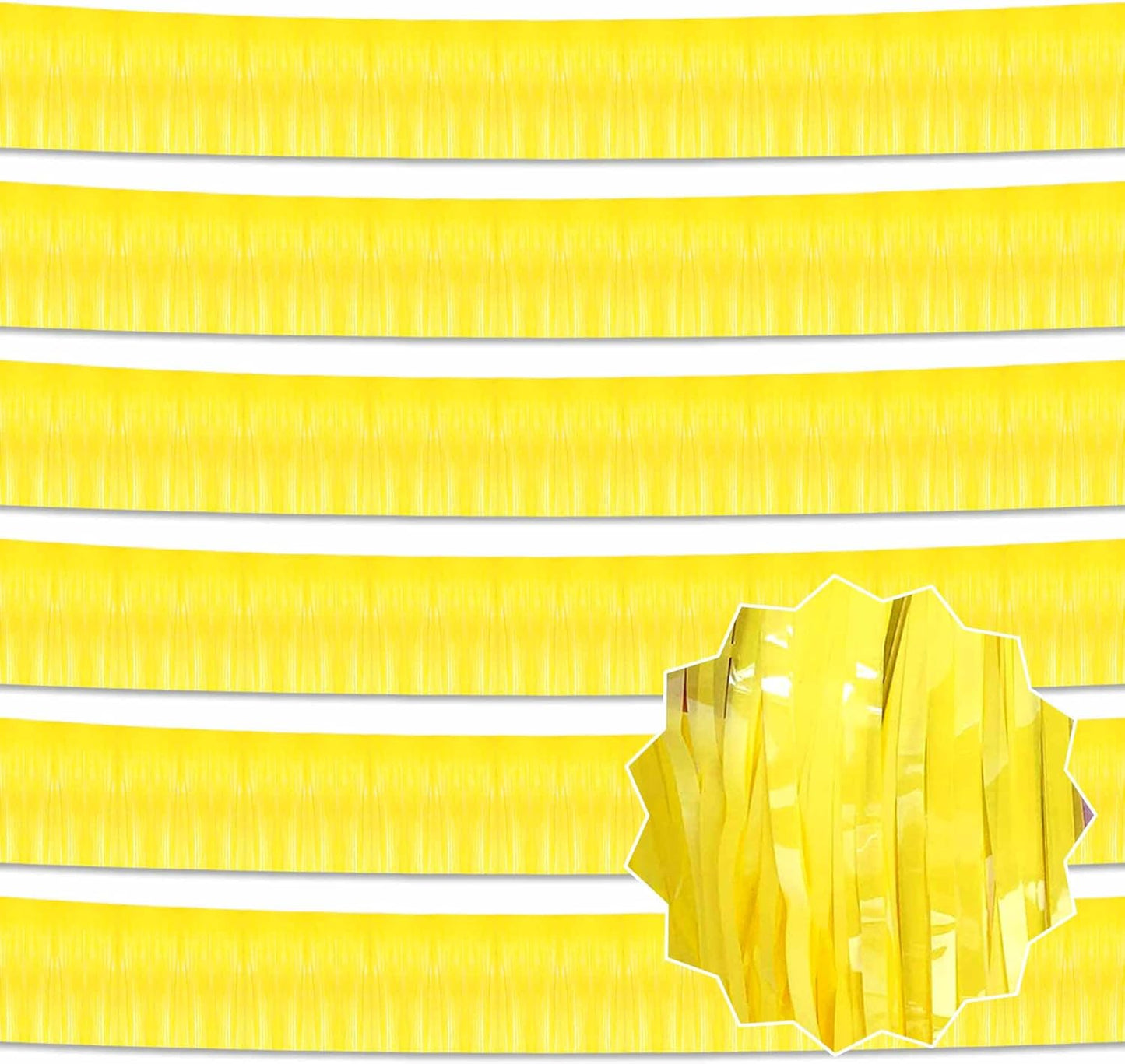 6 Pack 10 Ft Macaron Yellow Foil Fringe Garland Metallic Streamers Tinsel Banner Wall Hanging Garland Backdrop for Parade Floats, Halloween, Christmas, Thanksgiving, New Year Party Decorations