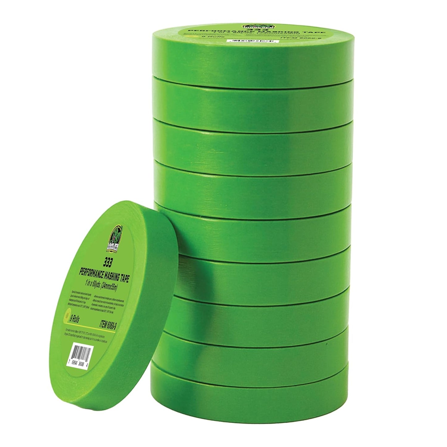 LAUCO DINOGREN High Performance Masking Tape for Car Paint, Heat & Water Resistant, Multi-Purpose Green (1 in (9 Rolls))