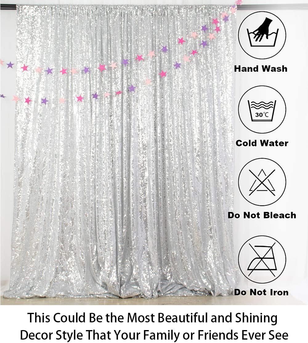ShinyBeauty Sequin Curtain-Backdrop-5FTx10FT-Silver-Sequin Fabric Photo Booth Backdrop