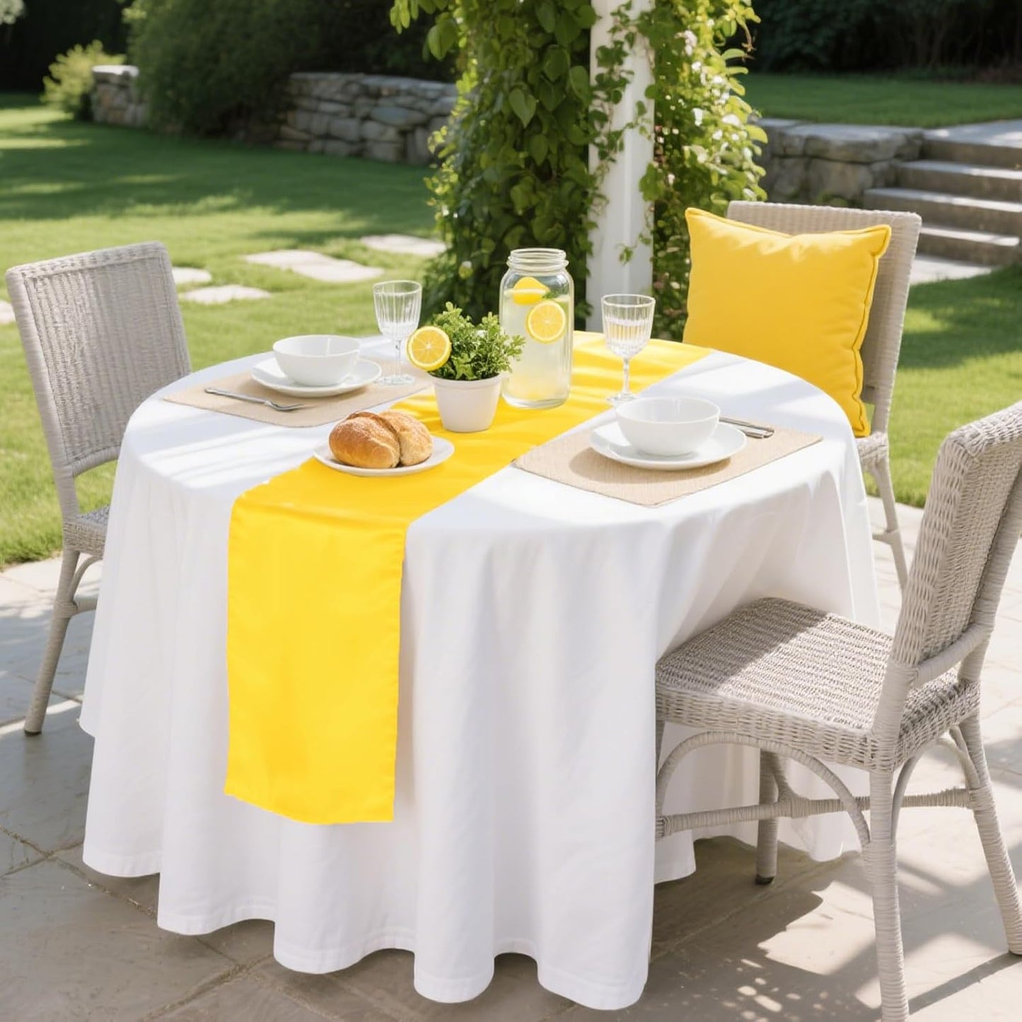 10 Pack Satin Table Runner 12 x 108 Inch Long Yellow Silk Table Runner for Wedding Party Banquet Birthday Decoration