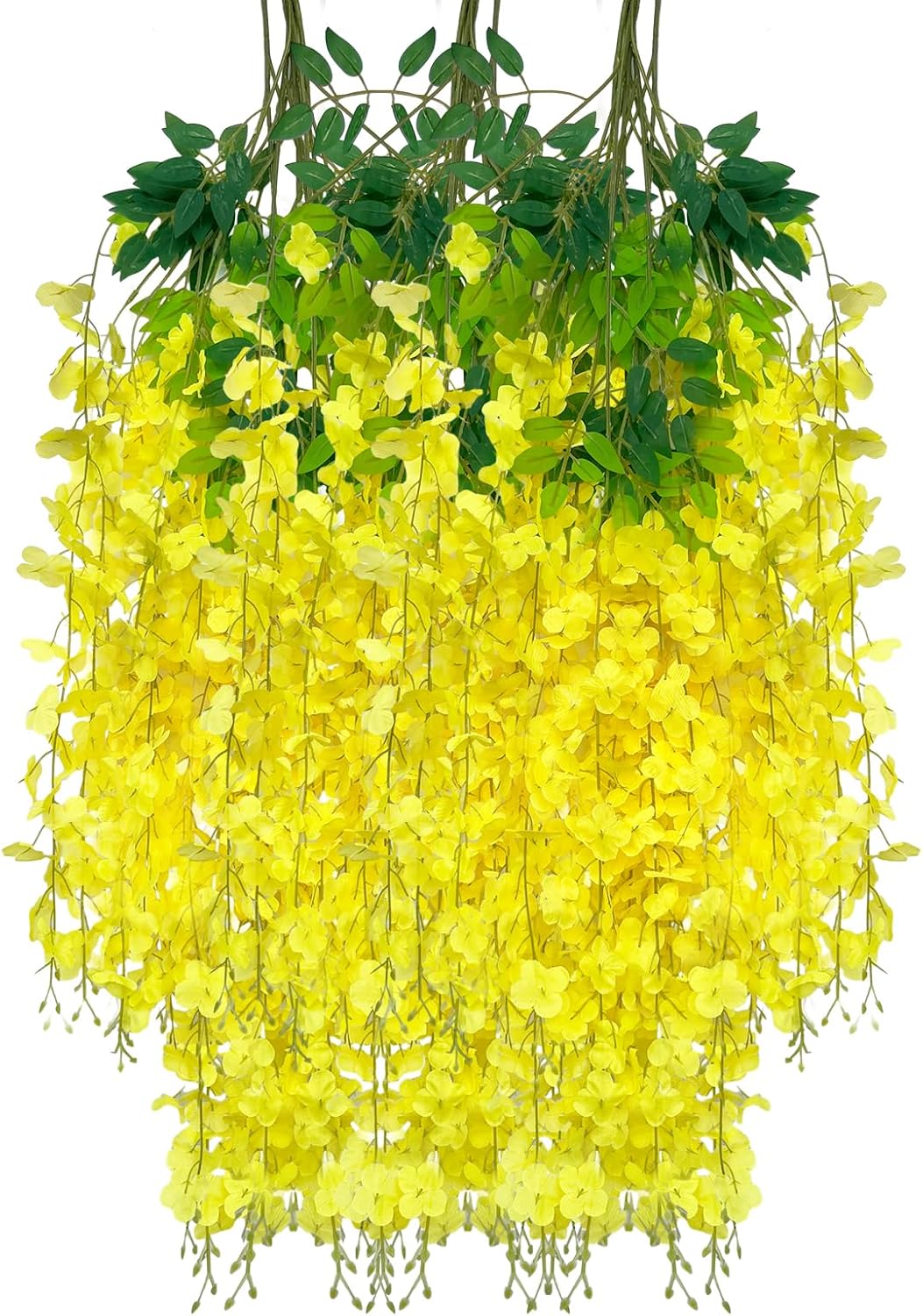 12 Pack Yellow Wisteria Hanging Flowers Garland, 3.77 Feet Artificial Flower Vines, Fake Wisteria, Artificial Vines Hanging Garland for Backdrop Outdoor Yard Garden Decor