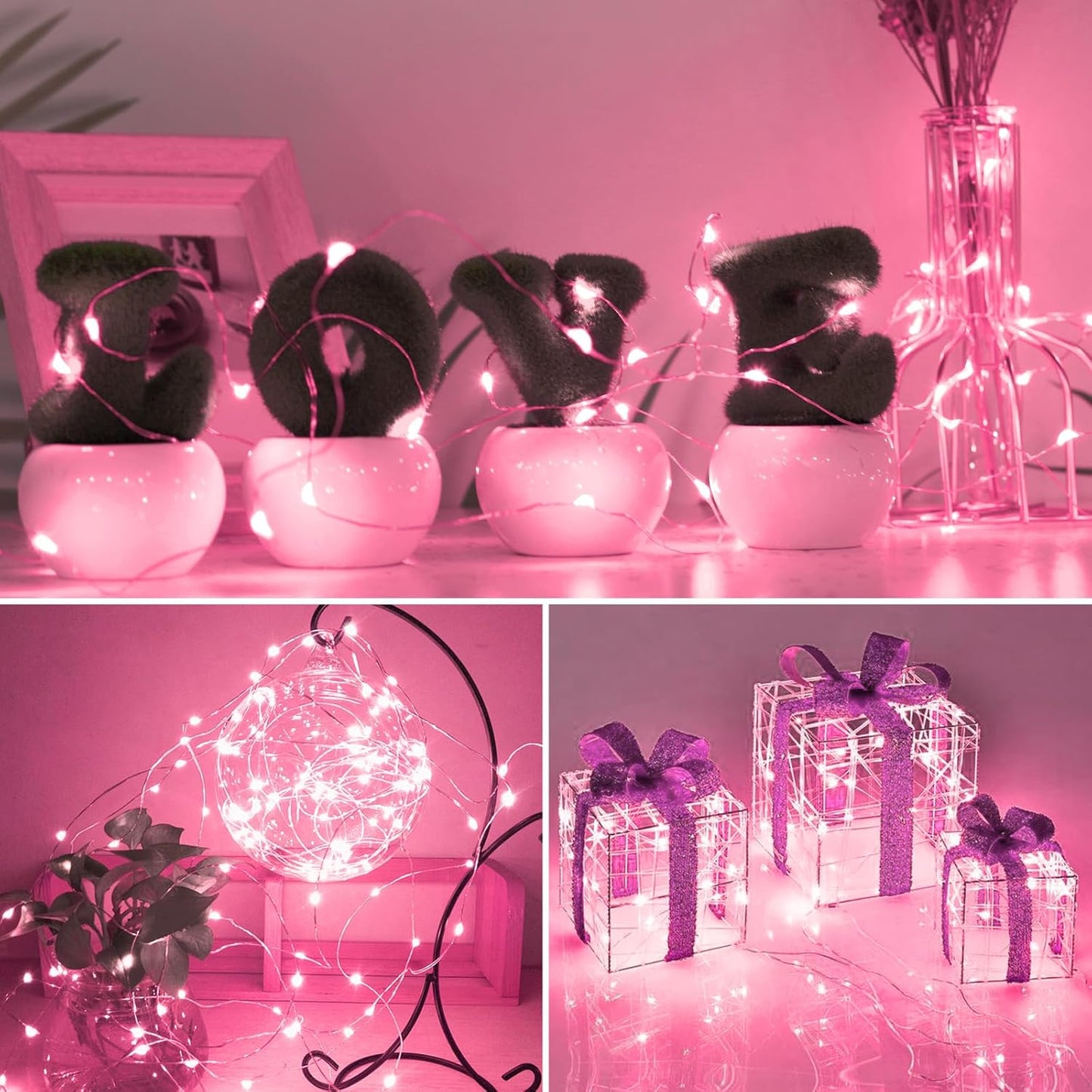 kolpop 30 Pack LED Fairy Lights Battery Operated, Mini Twinkle String Lights Battery Powered Waterproof for Christmas Mason Jars Party,Pink