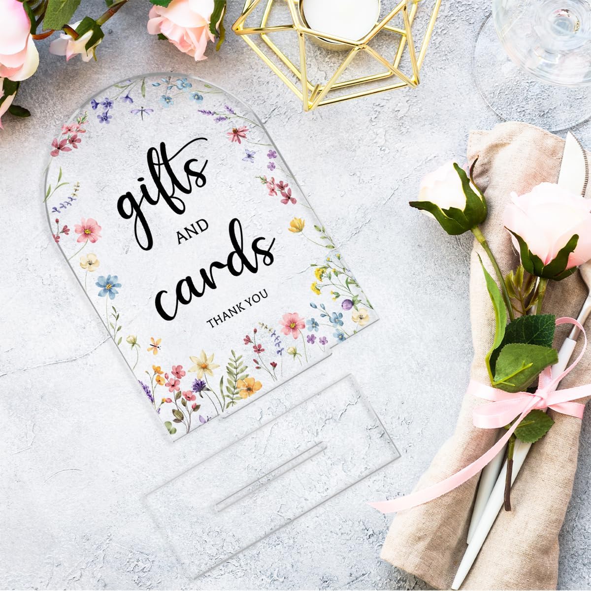 Cards And Gifts Sign, Arch Acrylic Wedding Sign, 5x7 Inch, Wedding Sign Decoration for Wedding Reception & Event Party Table, Bridal Shower Baby Shower Favors for Guests (Flower)