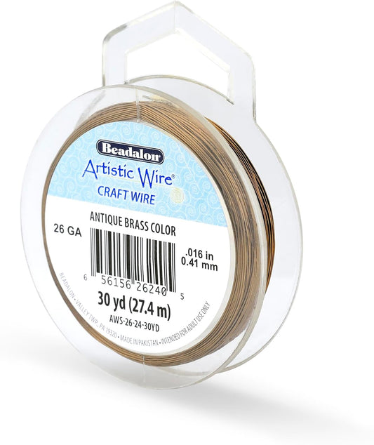 Artistic Wire, 26 Gauge Tarnish Resistant Colored Copper Craft Wire, Antique Brass, 30 yd