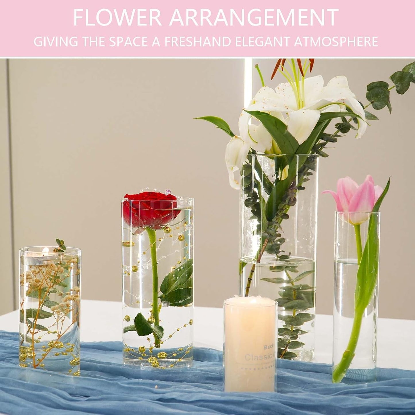 60pcs New & Improved Glass Vase Cylinder Vases for Centerpieces Small Flower Glass Clear Vases Home Decor Centerpiece Table Flower Vase Decorations for Wedding Decoration＆Holiday Mixed Sizes Tall