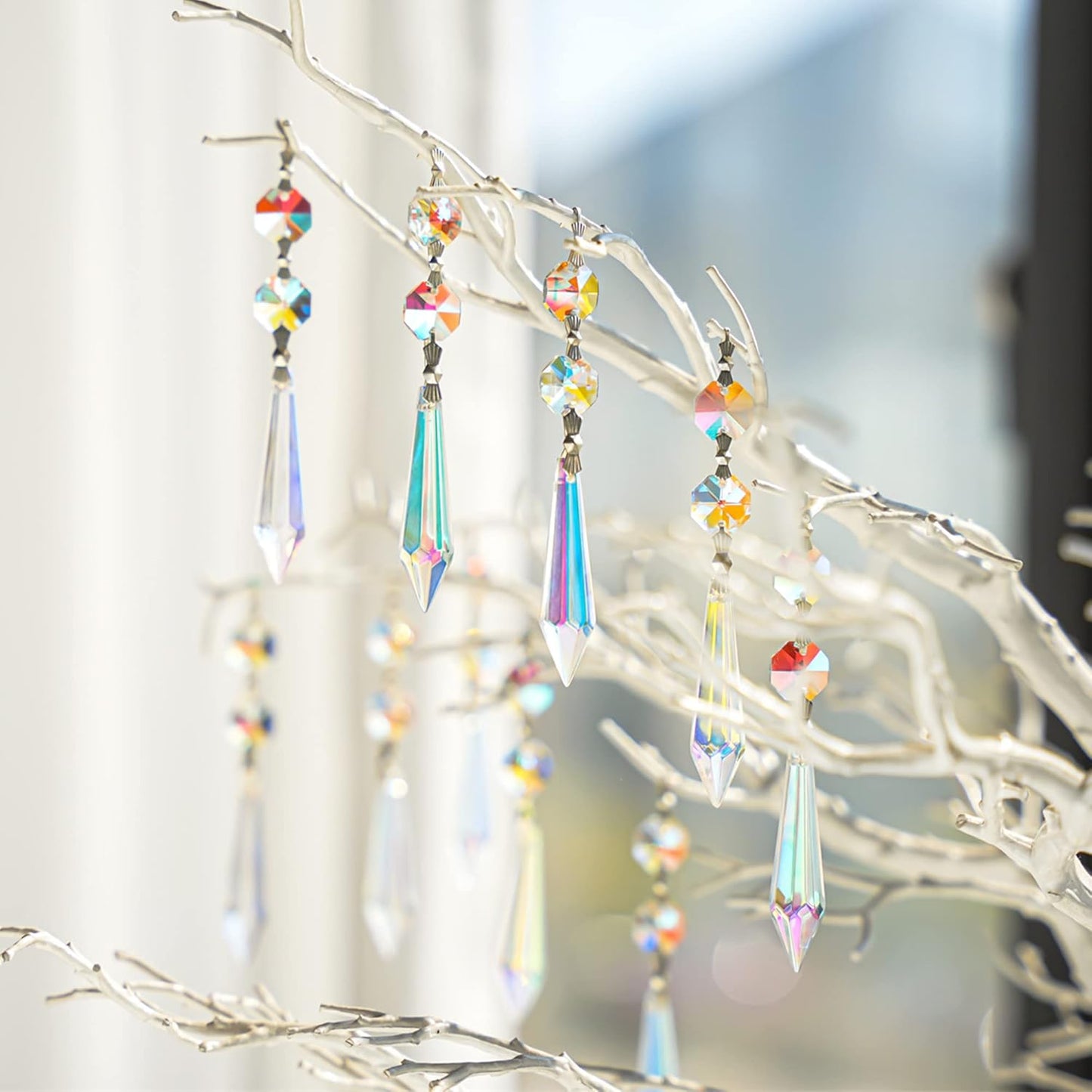 20pcs 55mm Chandelier Icicle Crystal Prism Suncatcher,Chandelier Crystals Replacement,Crystals for Chandeliers with Hooks for Windows Wedding Lamp Decoration(AB Colors)