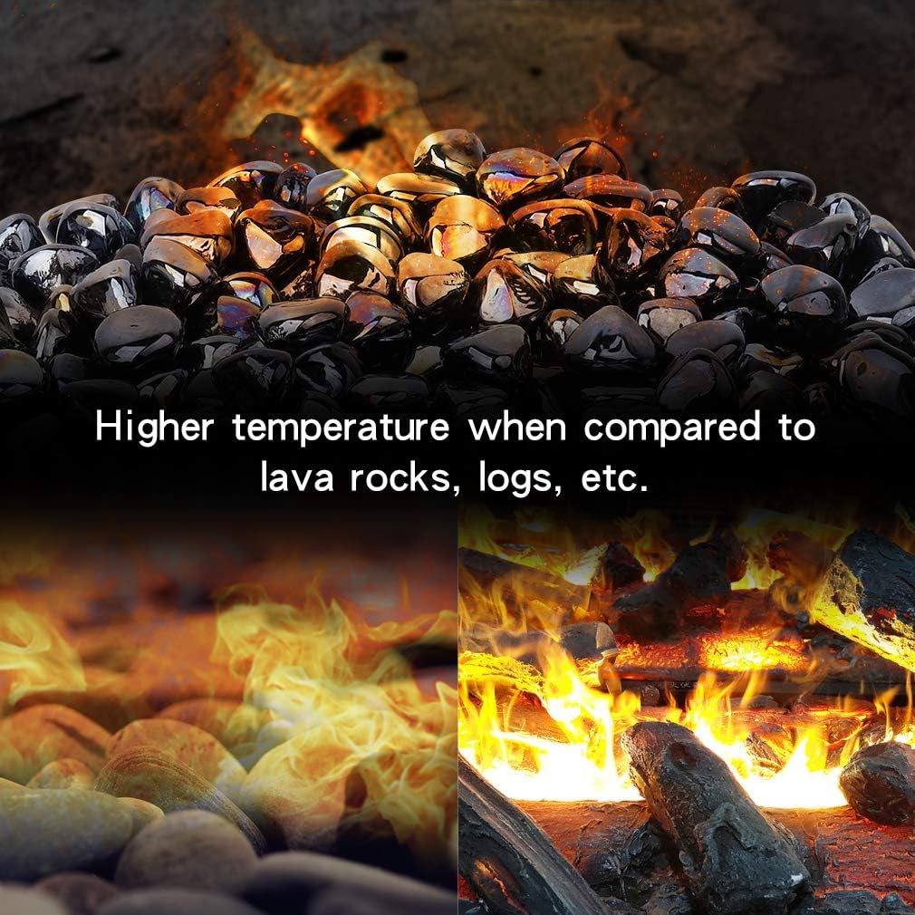 Stanbroil 10-Pound Fire Glass Diamonds - 1/2 inch Luster Fire Glass for Fireplace Fire Pit and Landscaping, Onyx Black Luster