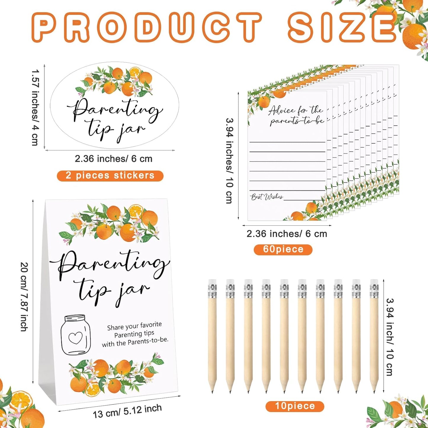 Roowest Baby Shower to Baby Advice Cards for New Parents to Be - Tip Jar Sign for New Parents 60 Parenting Advice Cards 10 HB Pencils 2 Cute Stickers 1 Pet Bottle for Guests Games(Little Cutie)