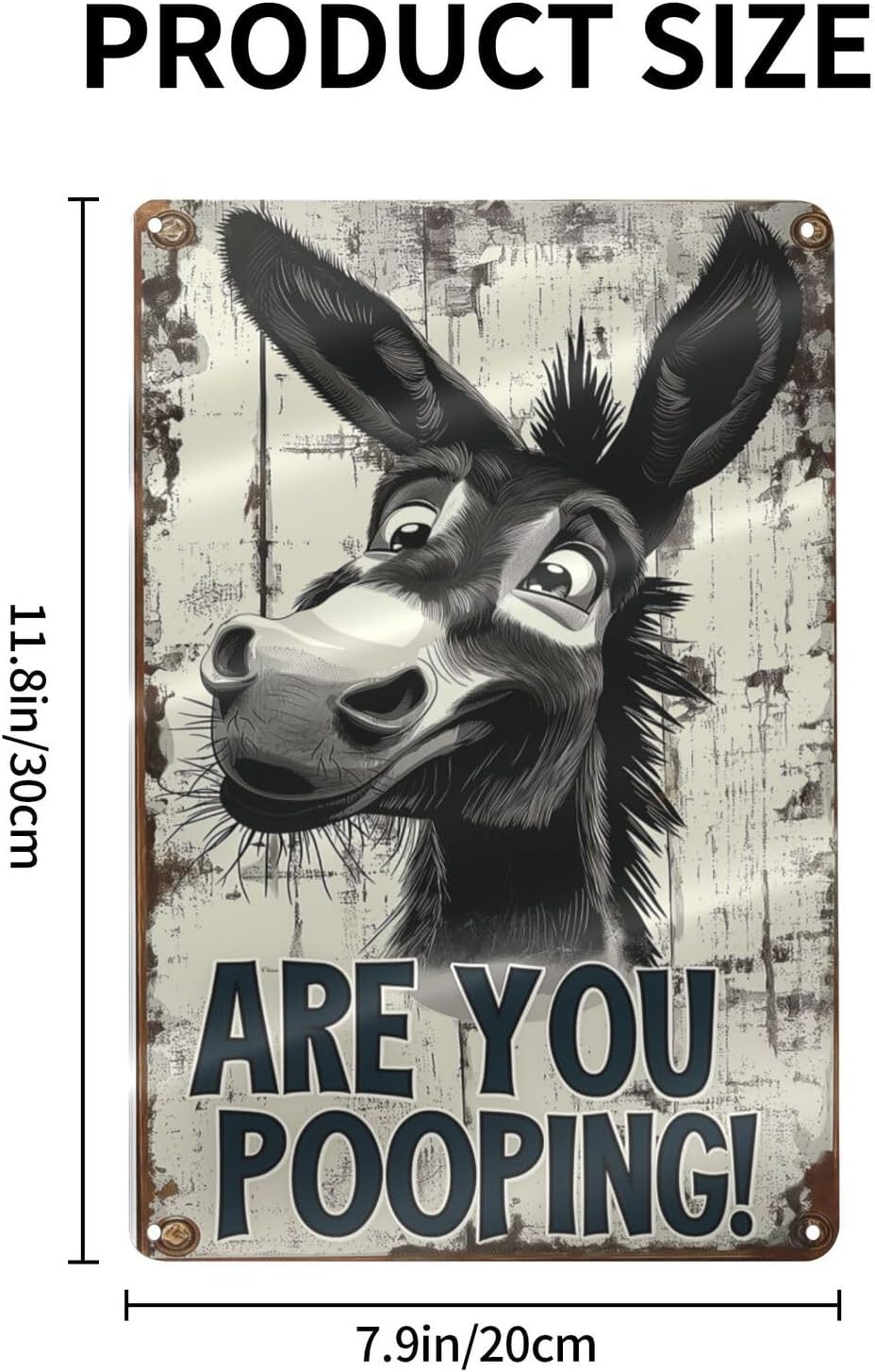 Funny Donkey "Are You Pooping?" Tin Sign - Vintage Bathroom Wall Décor, 8x12 Inches, Humorous Metal Sign for Indoor & Outdoor Use, Farmhouse-Style Wa