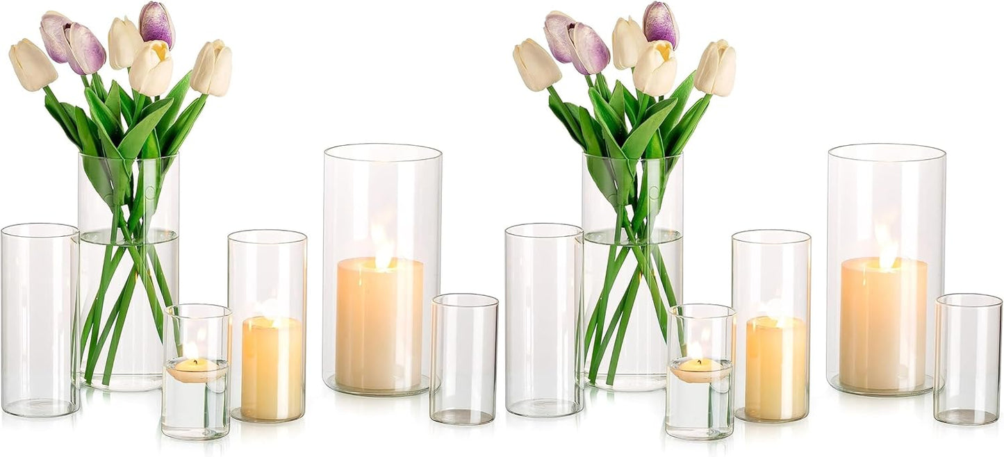 Glasseam Cylinder Vases Set of 12, Hurricane Candle Holder Clear Different Sizes, Modern Glass Cylinder Vase, Glass Vases for Centerpieces for Home Decor Wedding Centerpieces, Events, 4''+ 6''+7.8''
