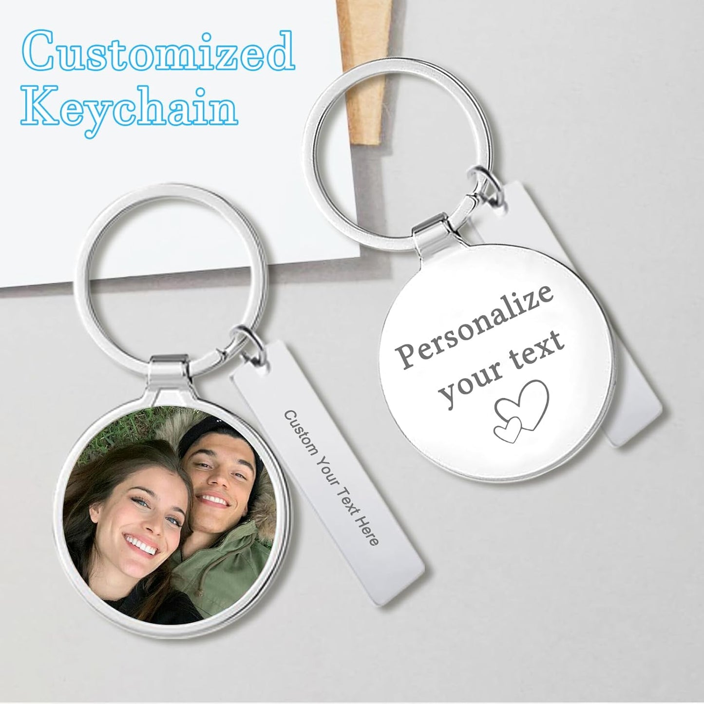 Custom Keychain with Picture Double-sided Personalized Photo Text Keychain, Gift for Anniversary Birthday Christmas