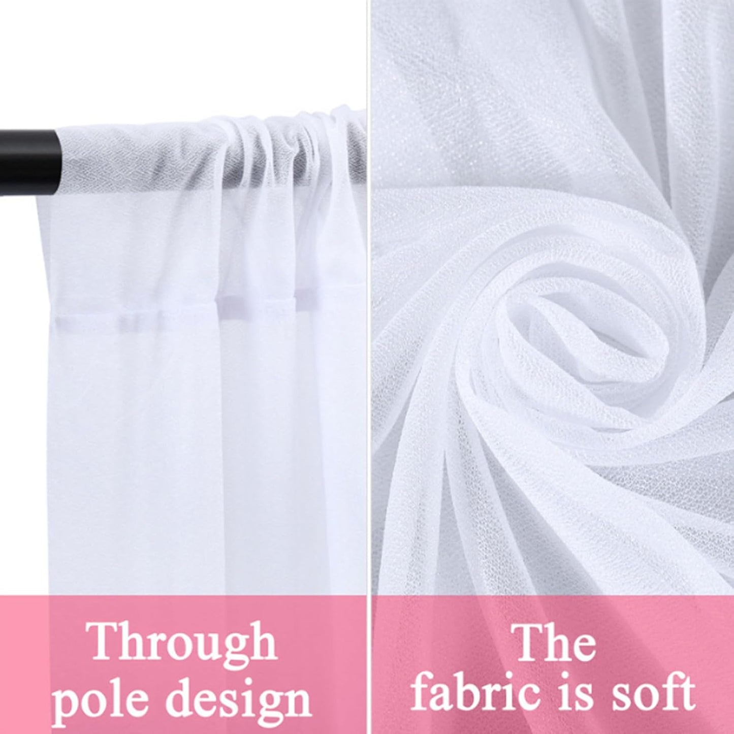 2 Pack White Backdrop Curtain for Wedding Photo Photoshoot Birthday Party Christmas Decorations (27" W x 120" L (Pack of 2))