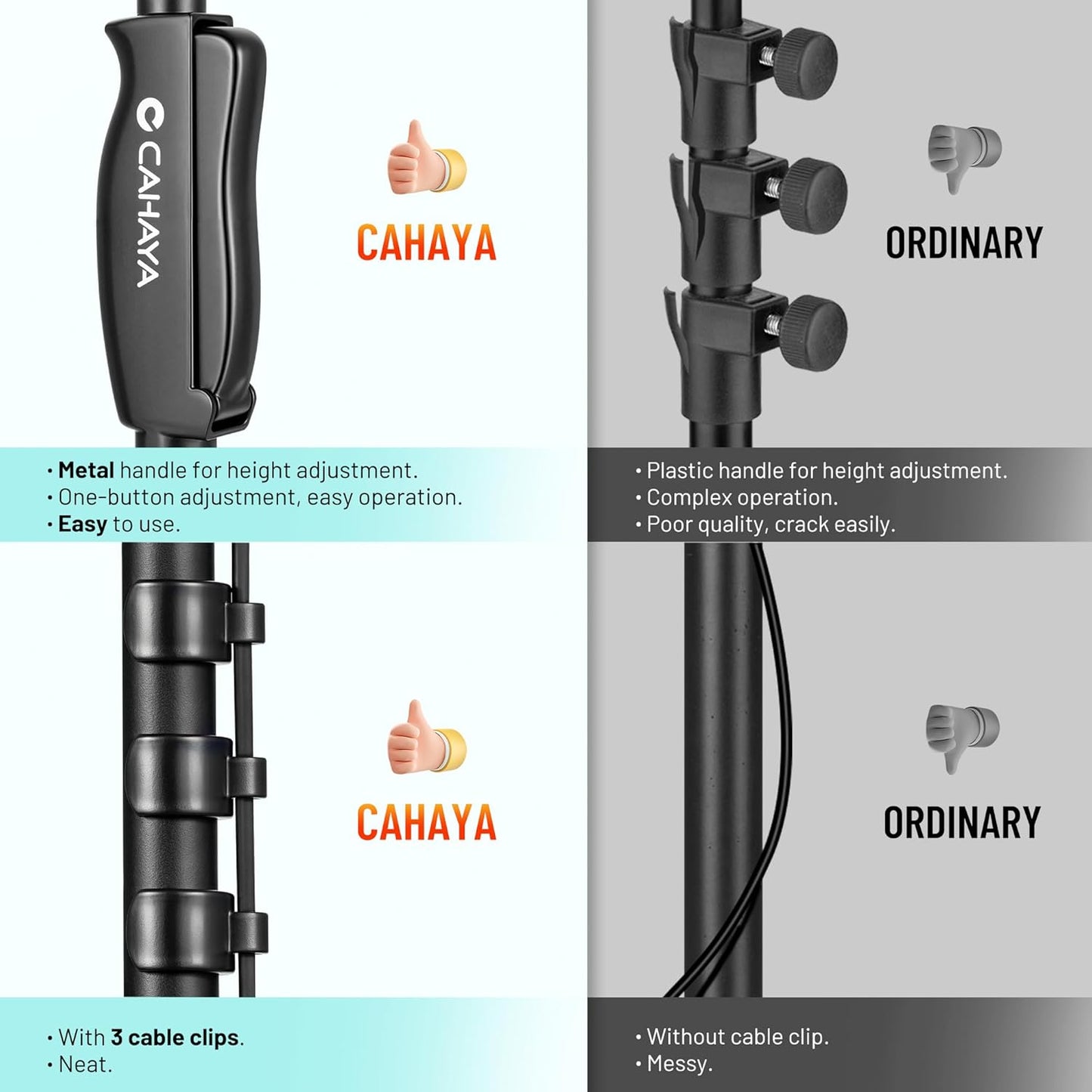 CAHAYA Microphone Stand Floor Universal - Metal Mic Stand with Weighted Round Heavy Base Mic Stands Adjustable Height with Phone Holder Mic Floor Stand with 2 Mic Clips and 3/8'' to 5/8'' Adapter