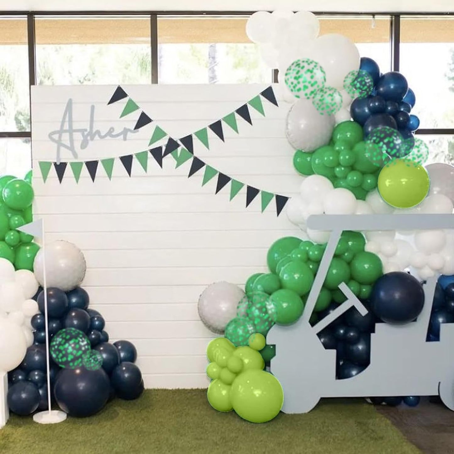 Navy Blue Green Balloons, 12 Inchs White Dark Green Confetti Balloons for Boys Kids Dinosaur Birthday Safari Jungle Theme Golf Party Baby Shower Wedding Grauation Decorations