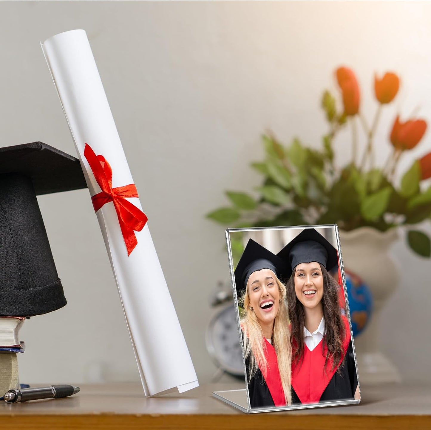 Ctosree 12 Pcs Acrylic Photo Frame L shape Slant Back Desktop Photo Frames Plastic Clear Sign Clear Acrylic Display Stand Table Top Sign for Home Office Wedding Restaurant Menu (2.5 x 3.5 Inch)