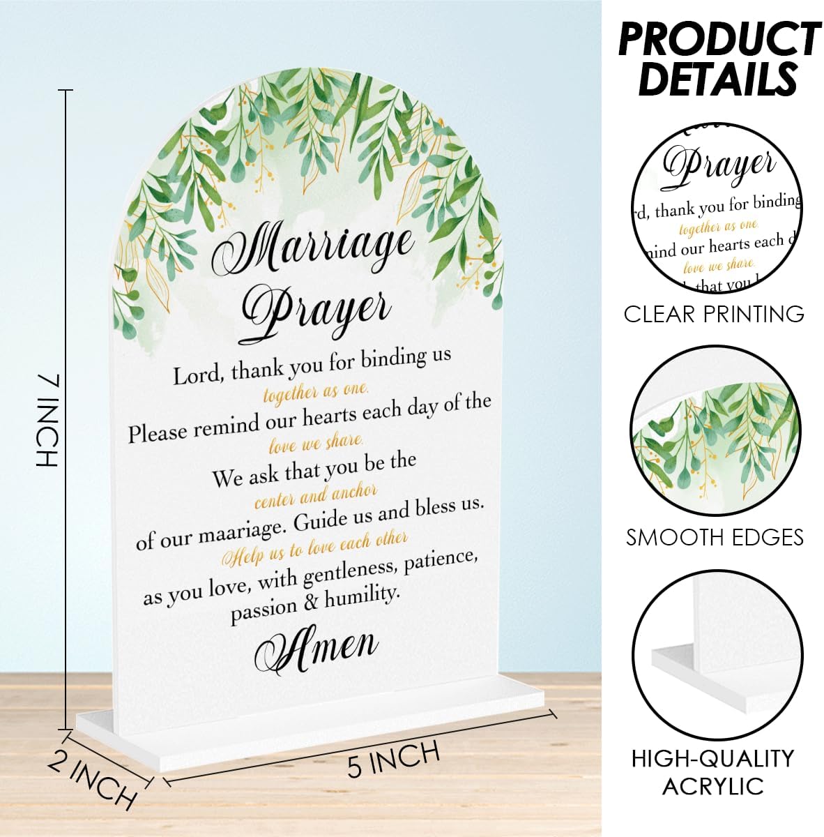 Marriage Prayer Sign, Wedding Engagement Bridal Shower Christian Religious Decor for Reception Ceremony Anniversary Party, Weddings White Acrylic Sign
