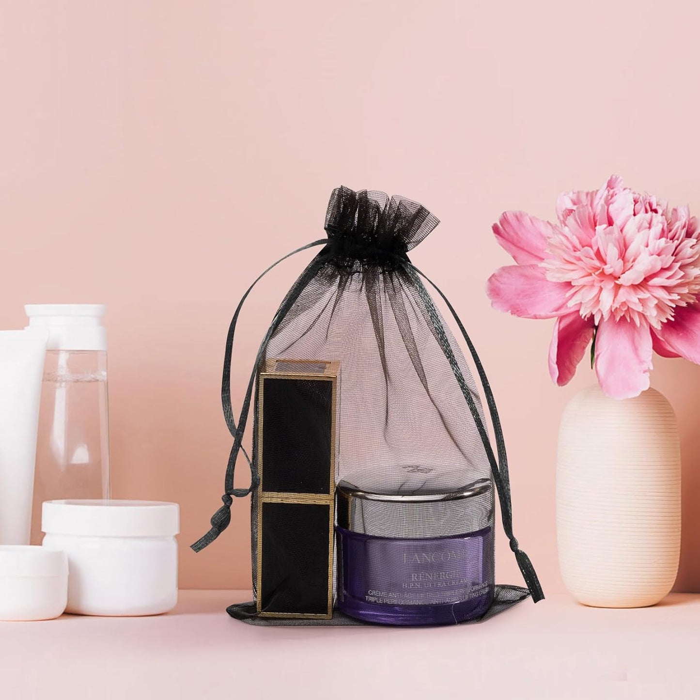 50 Pcs Organza Bags 4x6 Inch, Small Mesh Bags Drawstring Candy Bag for Party Favor Pouch Small Gift Bag Bulk (Black)