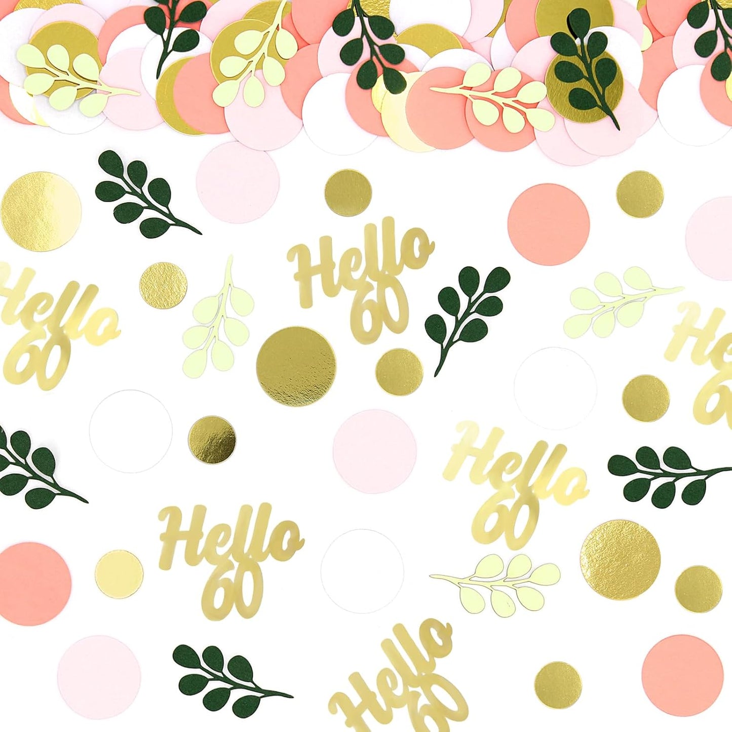 300PC 60TH Birthday Confetti for Table Pink and Sage Green Happy 60TH Birthday Decorations for Woman Dots Hello 60 Confetti Scatters Sixty Party Decor Supplies