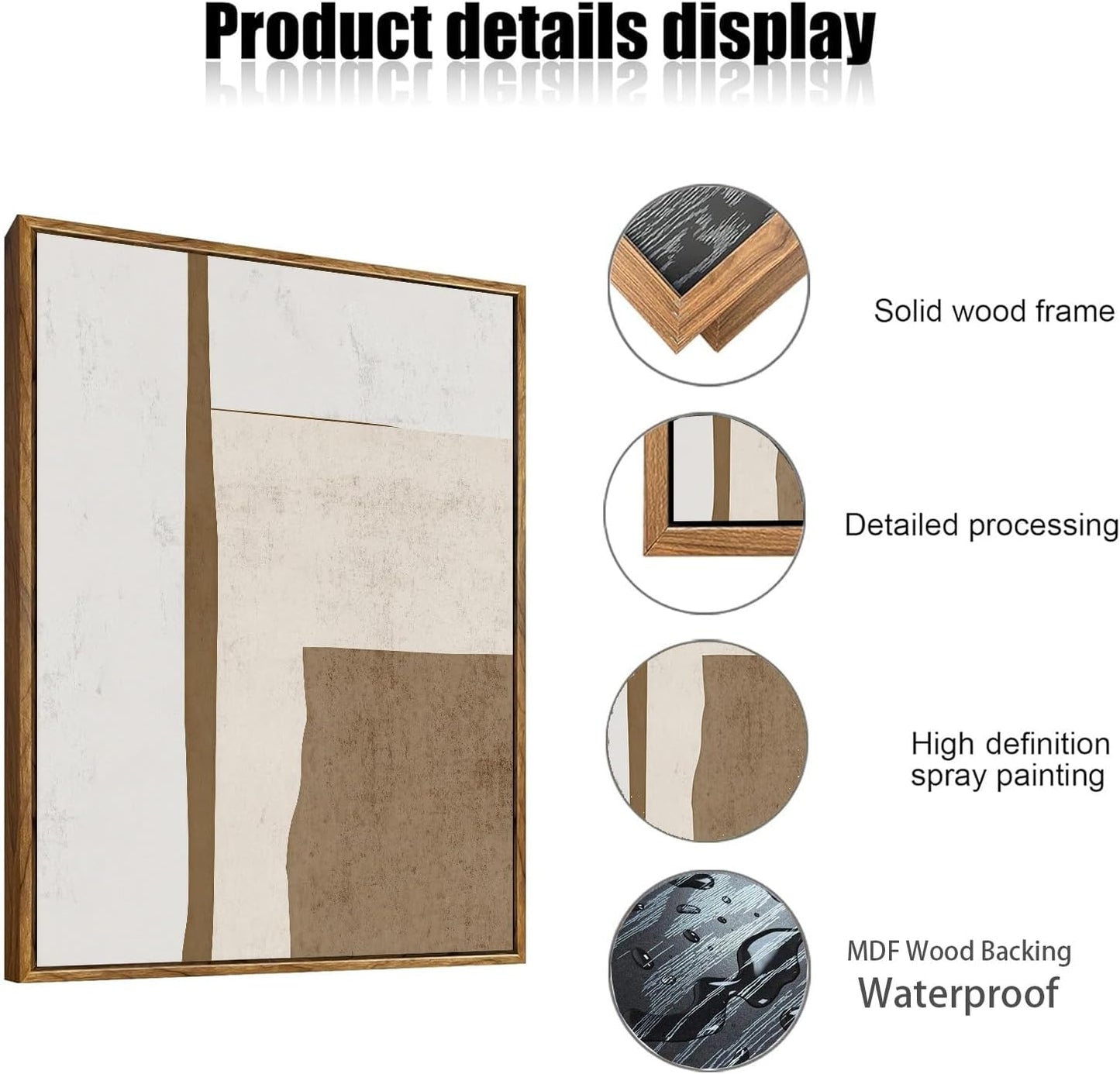 myusuar 3 Piece Large Modern Abstract Canvas Framed Wall Art For Living Room, Brown And Beige Block Minimalist Wall Art Decor Posters Prints For Bedroom Office, 24x36in