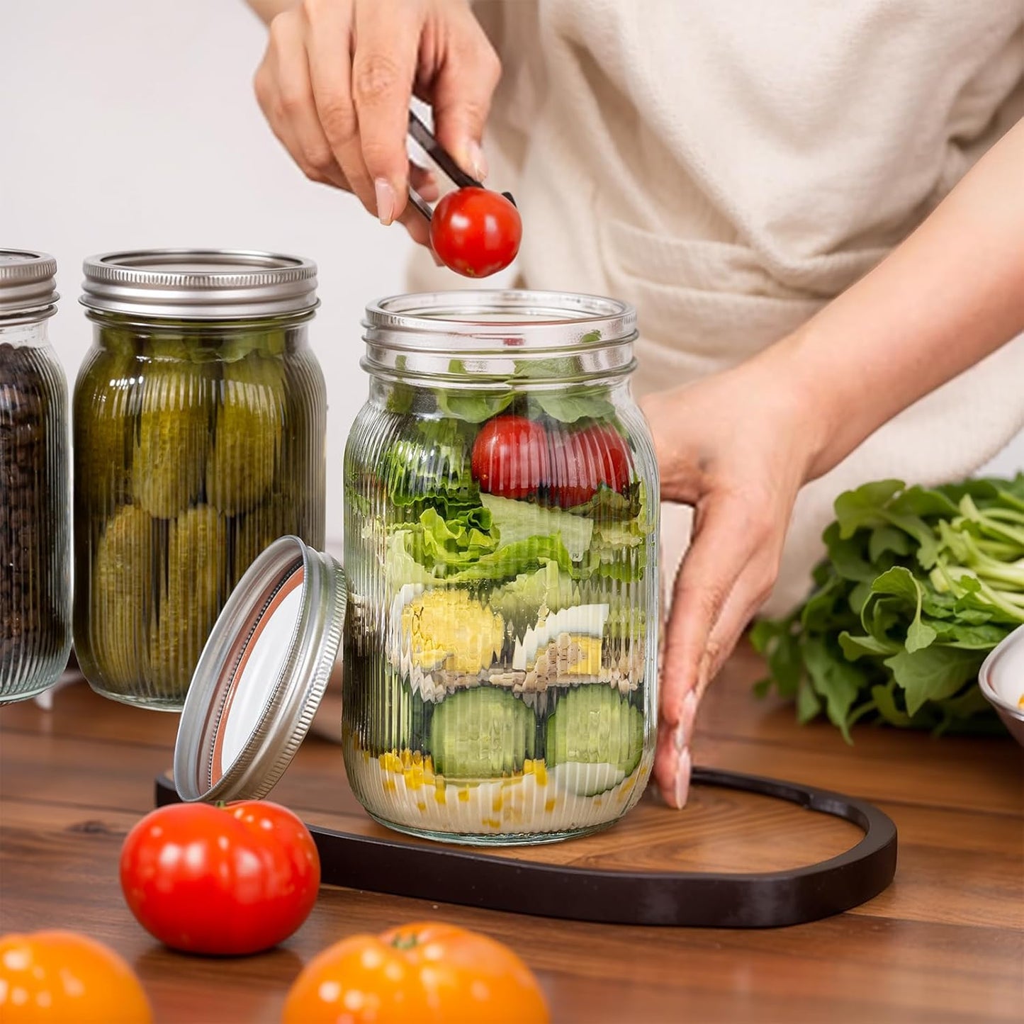 WELLIFE Large Mason Jars,4 Pcs Wide Mouth Mason Jars 32 Oz for Food Storage, Overnight Oats,Honey,Sauces,Meal Prep,Salad,Yogurt