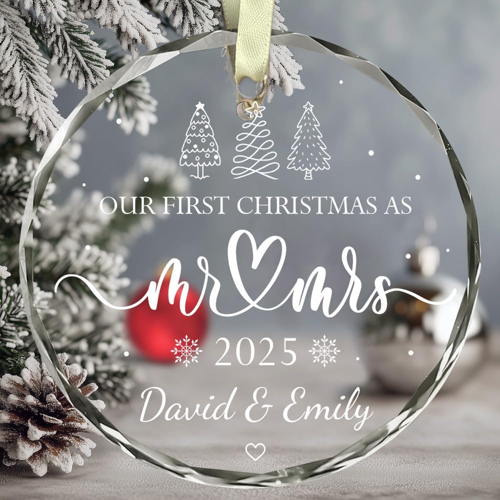 Personalized Wedding Christmas Ornaments - Mr And Mrs Gifts - Wedding Gift Ideas For Couples 2025, Future Mr And Mrs Gift Ideas - 1St Married Bridal Shower Ornament - Glass Ornament