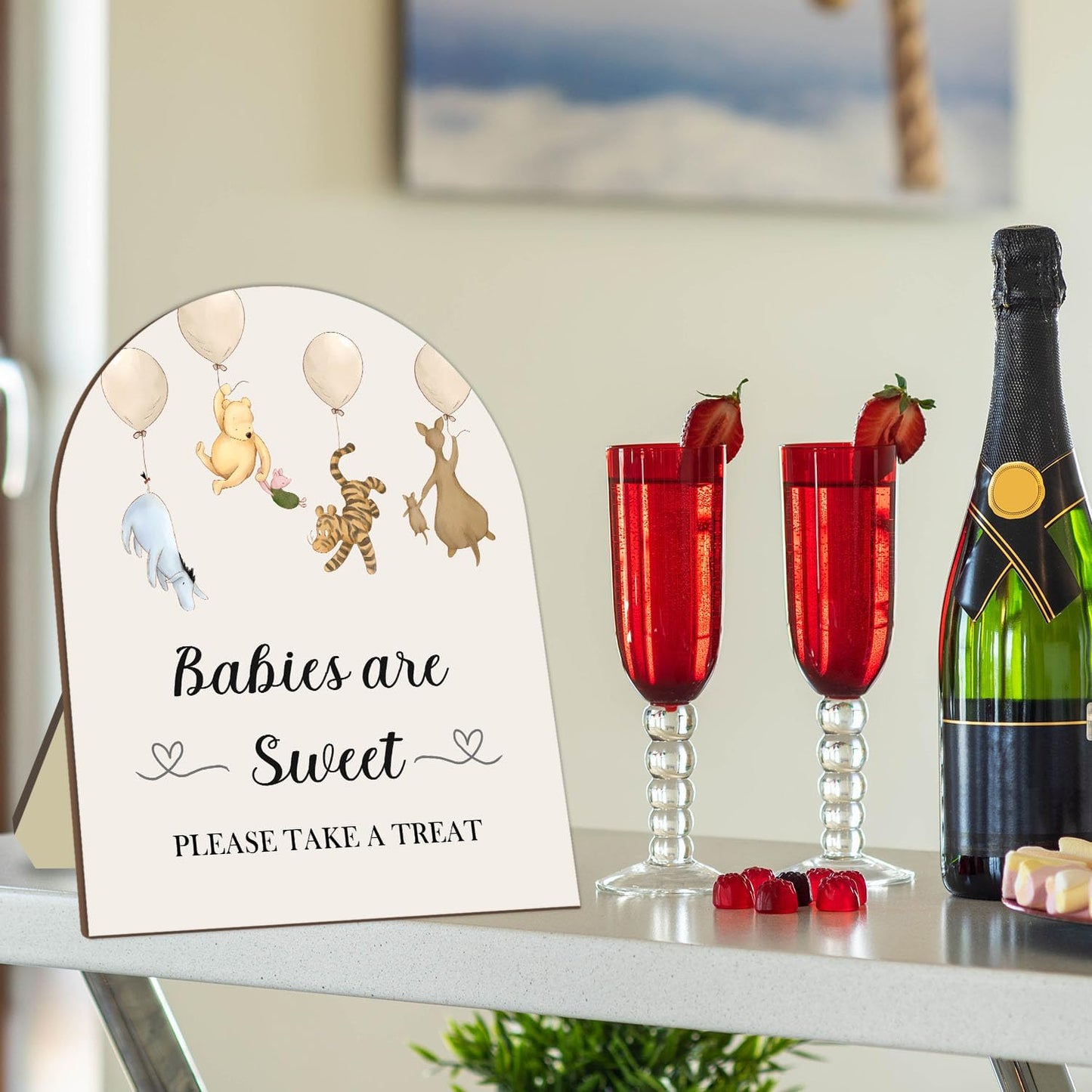 Winnie The Pooh Baby Shower Decoration Sign - Classic Pooh Babies are Sweet Please Take A Treat - 9 * 11IN