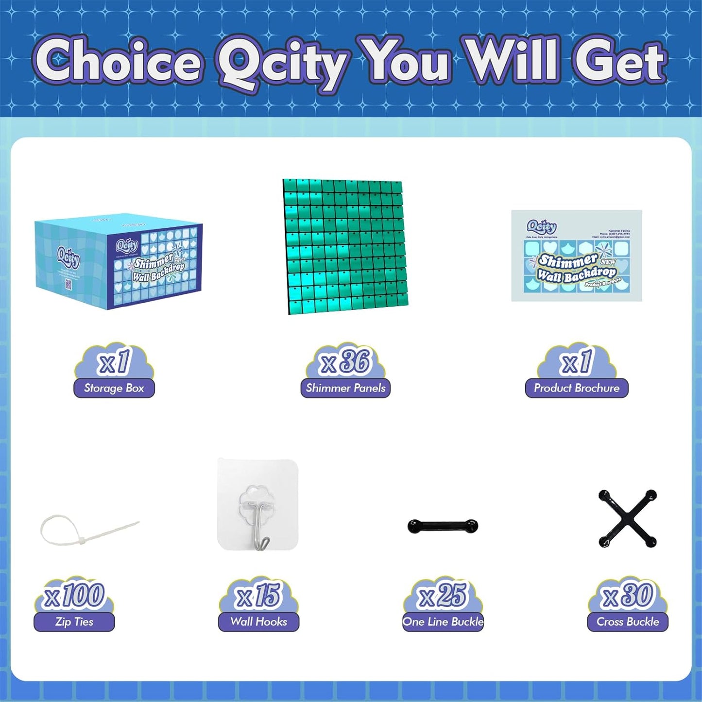 Qcity Emerald Green Shimmer Wall Backdrop 36PCS, Black Back Not See-Through Design, Square Sequin Glitter Backdrop Panel, Perfect for Outdoor Events, Birthdays, Wedding and Party Decoration