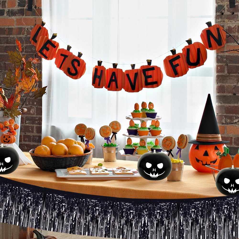 BEISHIDA 3 Packs Metallic Foil Fringe Garland Black Wall Hanging Tinsel Fringe Banners for Car Floats Halloween Bridal Shower Wedding Birthday Easter Graduation Holiday Party Decoration(30 Feet)