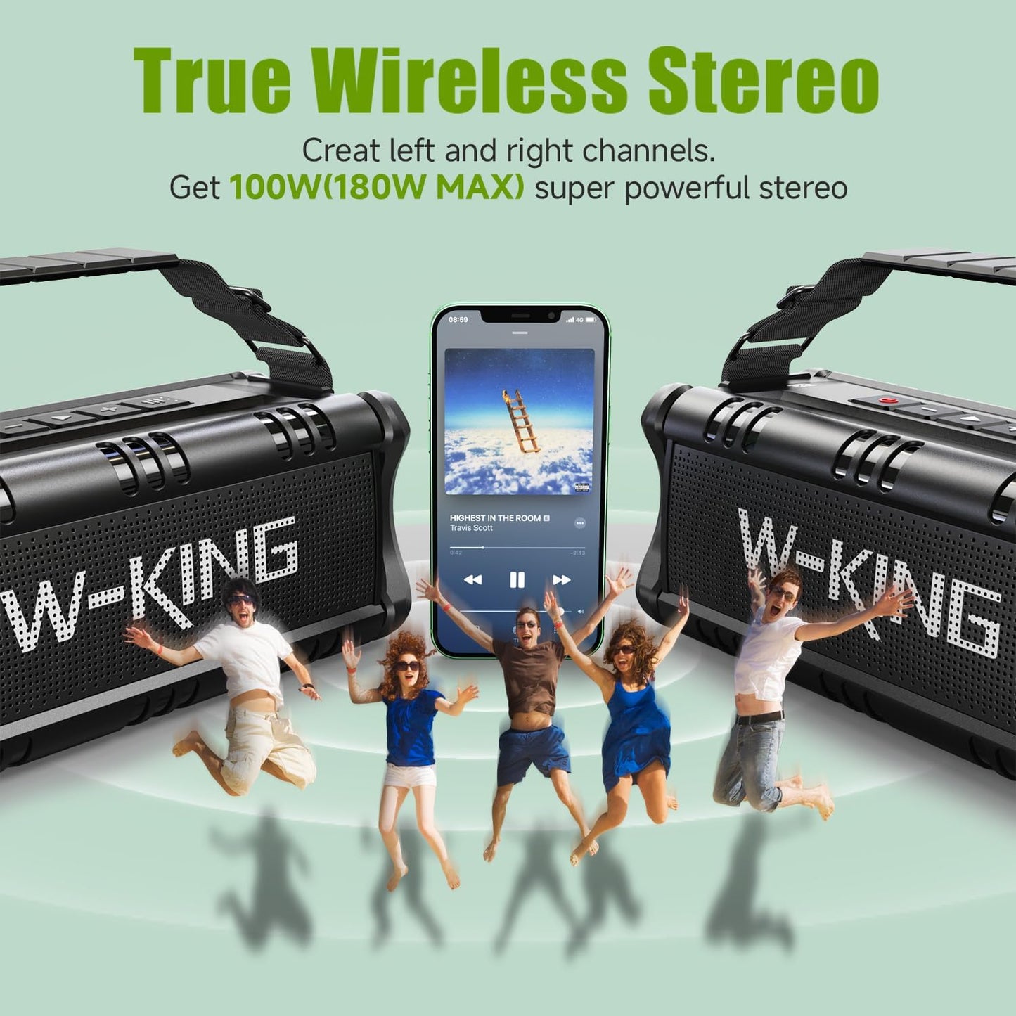 W-KING Bluetooth Speaker, 90W Max Portable Outdoor Speaker Loud, IPX6 Waterproof/50W Deep Bass Subwoofer/40H/EQ/Dual Pairing/TF/AUX, Large Boombox Speakers Bluetooth Wireless for Party/Beach/Jobside