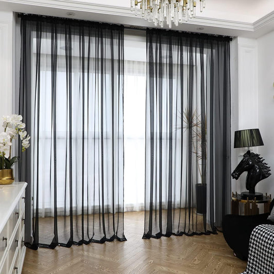 Window Black Sheer Curtains 48 Inches Width 84 Inches Long 2 Panels Sheer Curtain Clear Curtains Basic Rod Pocket Panel for Home Living Room Bedroom Kids Room Yard Patio Parlor Sliding