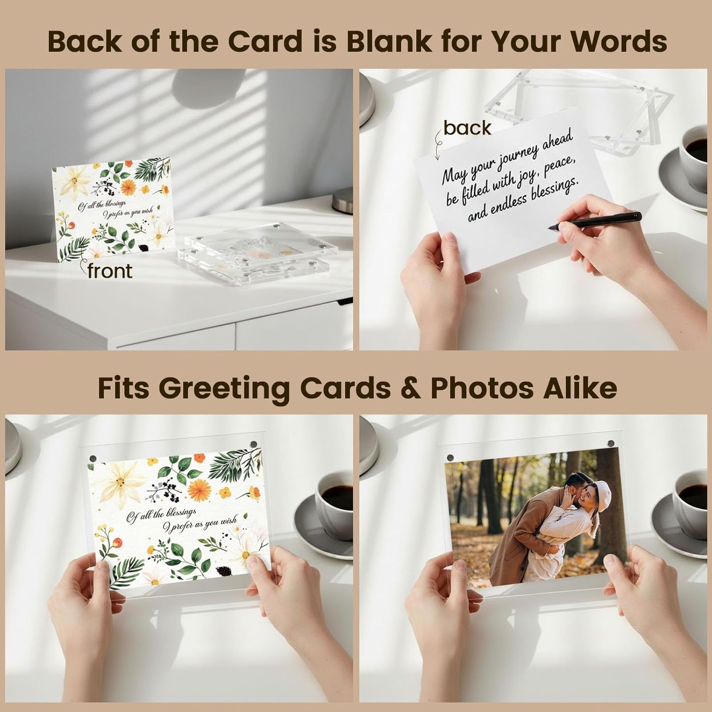 JOHOUSE 2 Pack 8 x 10 Acrylic Picture Frames, Double Sided Magnetic Photo Certificate Frames Self Standing Frameless Transparent for Desktop Display