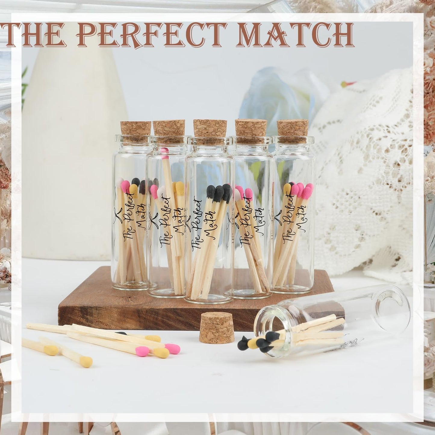 24 Matches Holders Empty Jars with 24 Striker Stickers, Empty Matches in A Jar with Striker DIY Wedding Favors, Candle Holder Containers & Bulk Storage| The Perfect Match Box (0.87x3.15 Inch) (24)