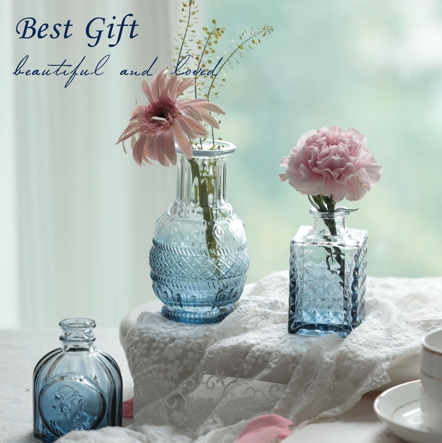 Bud Vases Set of 12,Glass Bud Vases in Bulk,Small Flower Vases for Centerpieces,Mini Vintage Vase for Wedding, Home Table Decor,Christmas,Party Decoration,Blue