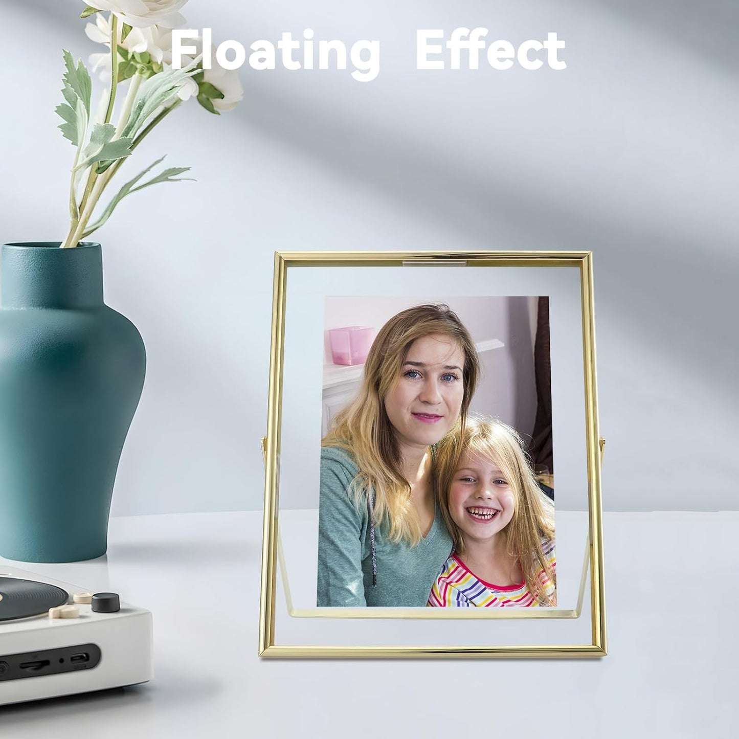 Gold Floating Frame (6"x8", Vertical), For Picture 5x7, 4x6, 3x5, Tabletop Shelf Photo Frame, Classy Gift For Festival, Wedding, Home or Office Décor…