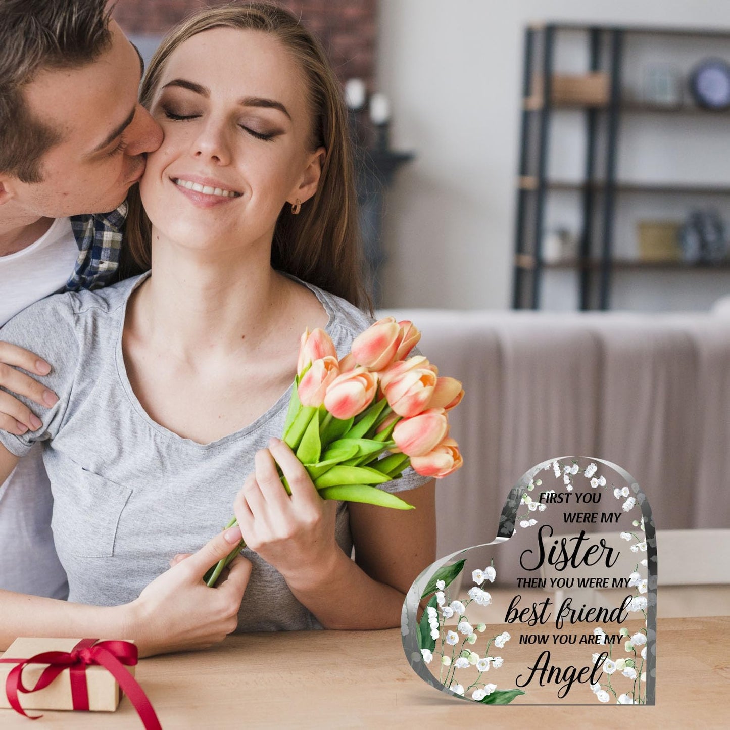 Sympathy Gifts for Loss of Sister, Memorial Gifts for Friends Female Women, In Memory of Sister Acrylic Heart Plaque, Funeral Remembrance Decor Ornament Sign, Bereavement Condolences Grief Gifts