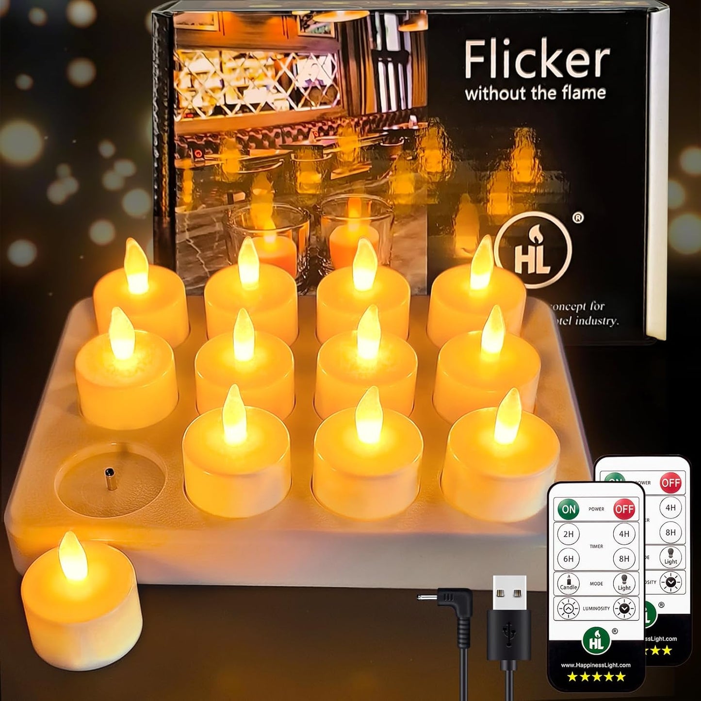 HL Rechargeable Tea Lights with Remote & Charging Base,12pcs 50+Hours Rechargeable Battery Operated Tea Lights Timer, LED Votive TeaLights Flameless Candles Yellow Light for Wedding Home Party Decor