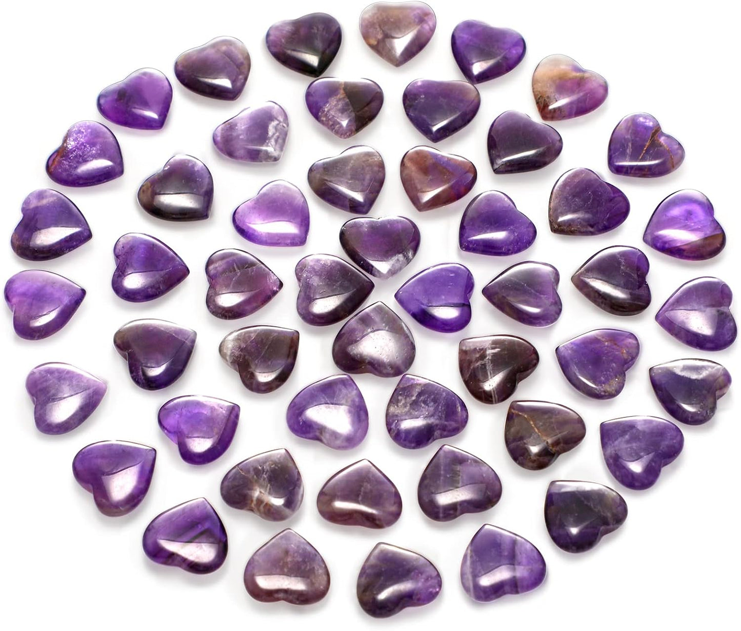 Gerrii 50 Pcs Heart Healing Stone Bulk Quartz Heart Inspirational Stones Gift for Women Love Pocket Polished Natural Energy Balancing Meditation 0.8 Inch(Purple)