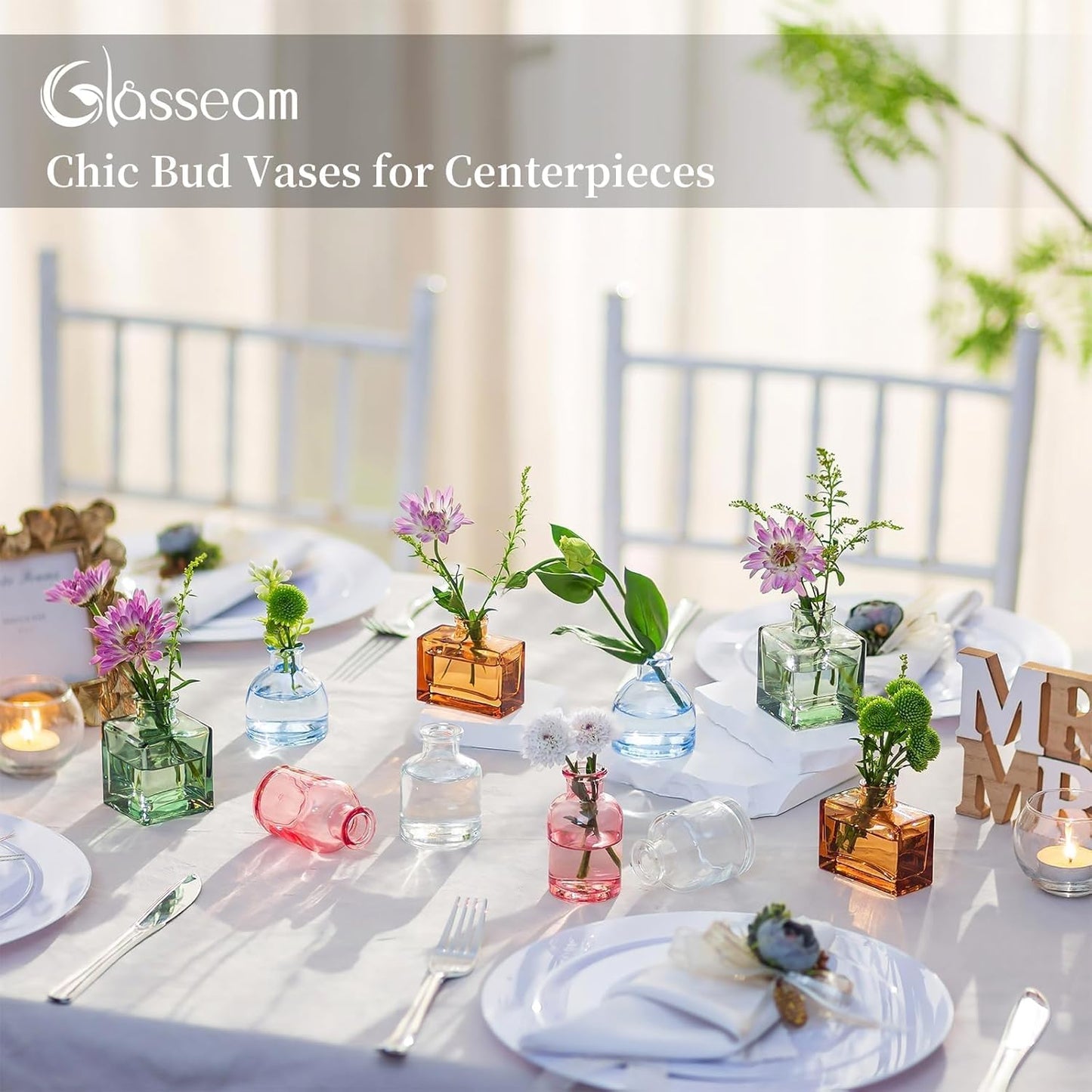 Glasseam Mini Bud Vases for Centerpieces: Colored Small Flower Vase Set of 20 Cute Tiny Glass Vases for Flowers Modern Decorative Wedding Table Centerpiece for Dining Room Decoration