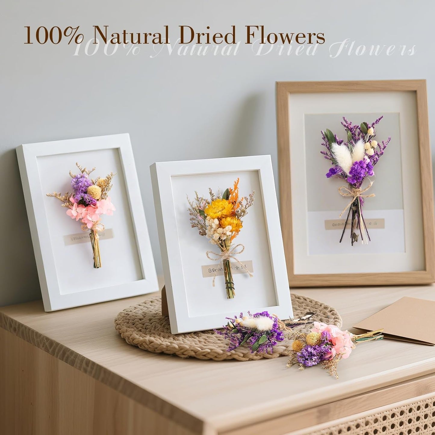 12/24 PCS Charming Dried Flowers Bouquet for Vase Various Dried Wildflowers with Stems Mini Handmade Wildflowers Natural Real Flowers Bulk Flowers Craft (Blossoms, 12 PCS)